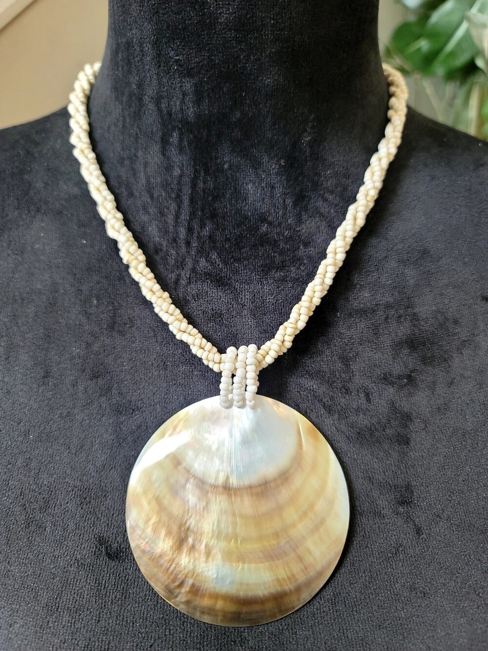Natural Shell Pendant Beaded Statement Necklace Coastal Boho